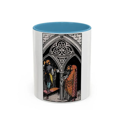 The 3 of Pentacles (Tarot Card) Accent Coffee Mug 11oz Light Blue - Go Mug Yourself