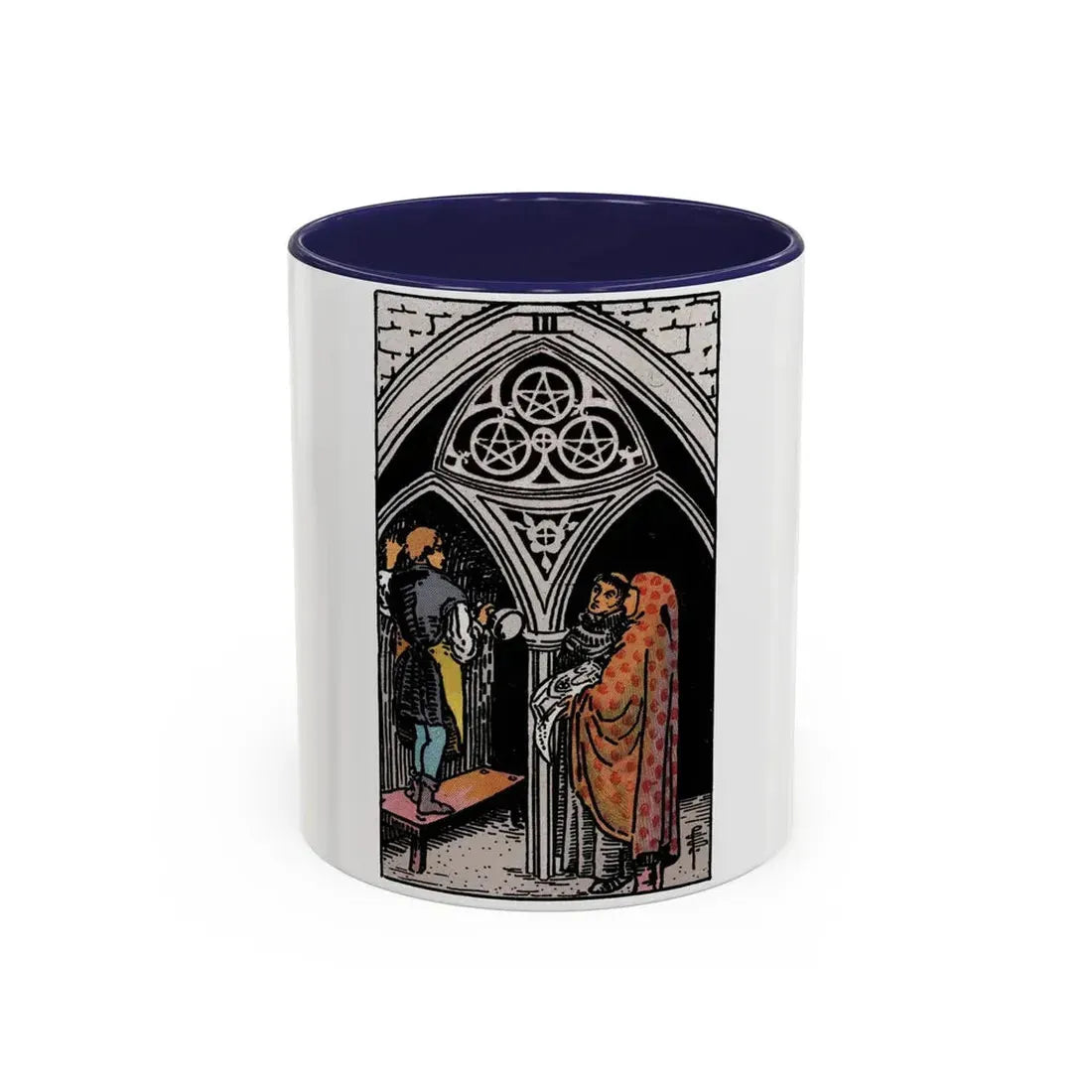 The 3 of Pentacles (Tarot Card) Accent Coffee Mug 11oz Navy - Go Mug Yourself
