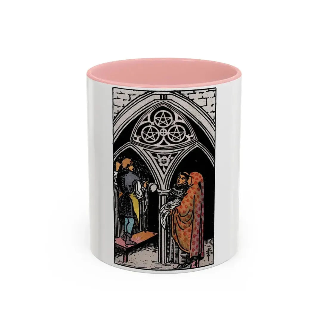 The 3 of Pentacles (Tarot Card) Accent Coffee Mug 11oz Pink - Go Mug Yourself