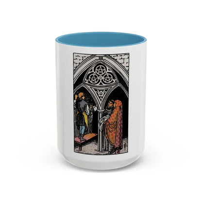 The 3 of Pentacles (Tarot Card) Accent Coffee Mug 15oz Light Blue - Go Mug Yourself