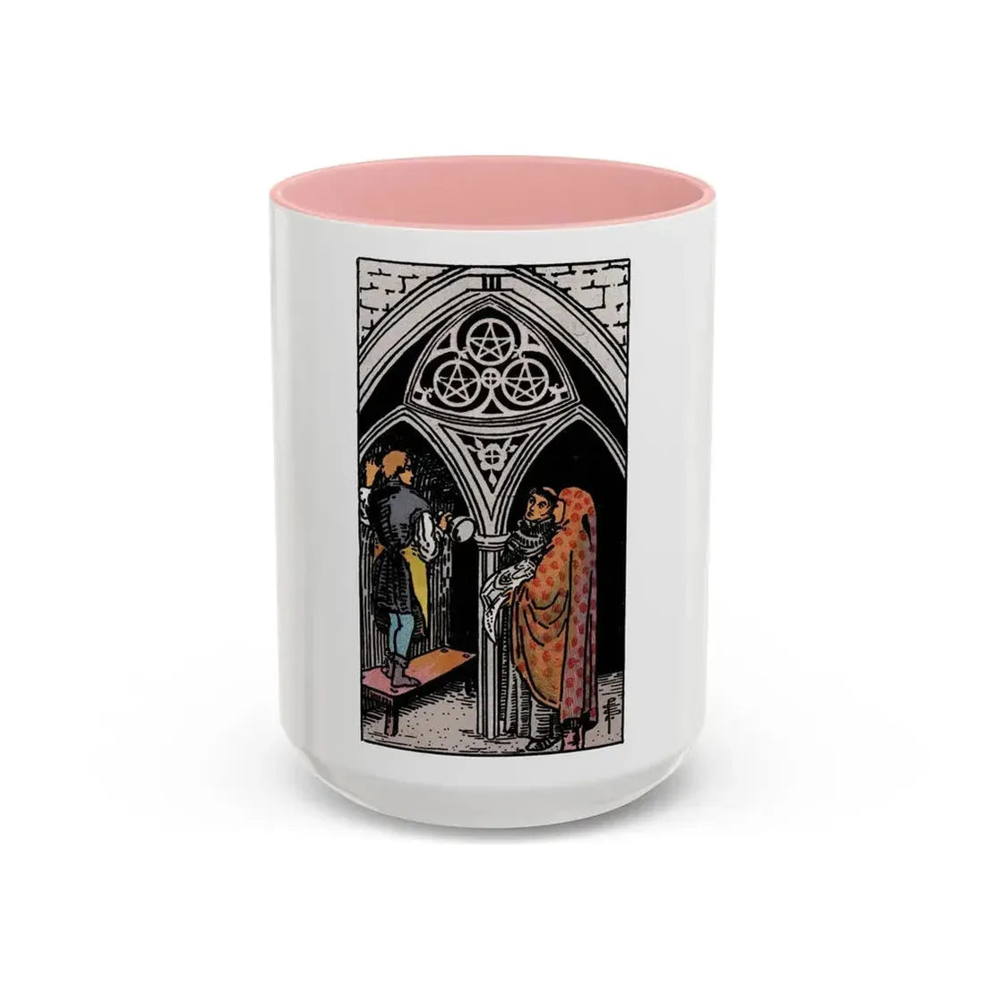 The 3 of Pentacles (Tarot Card) Accent Coffee Mug 15oz Pink - Go Mug Yourself