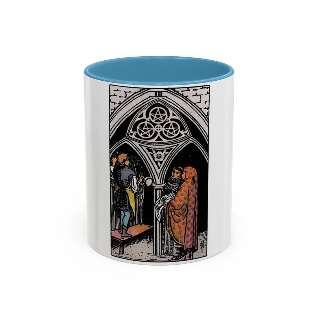 The 3 of Pentacles (Tarot Card) Accent Coffee Mug - Go Mug Yourself