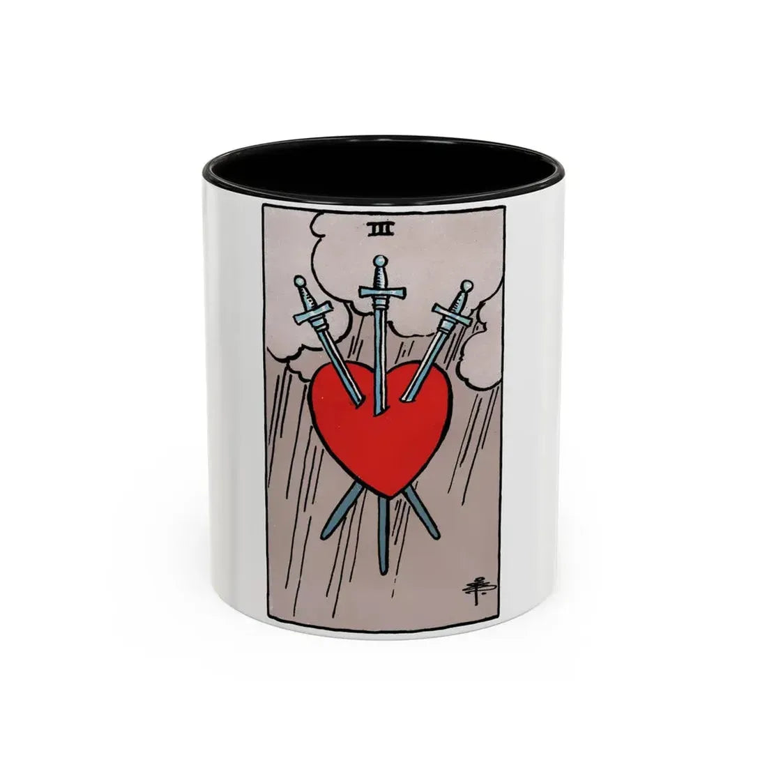 The 3 of Swords (Tarot Card) Accent Coffee Mug 11oz Black - Go Mug Yourself