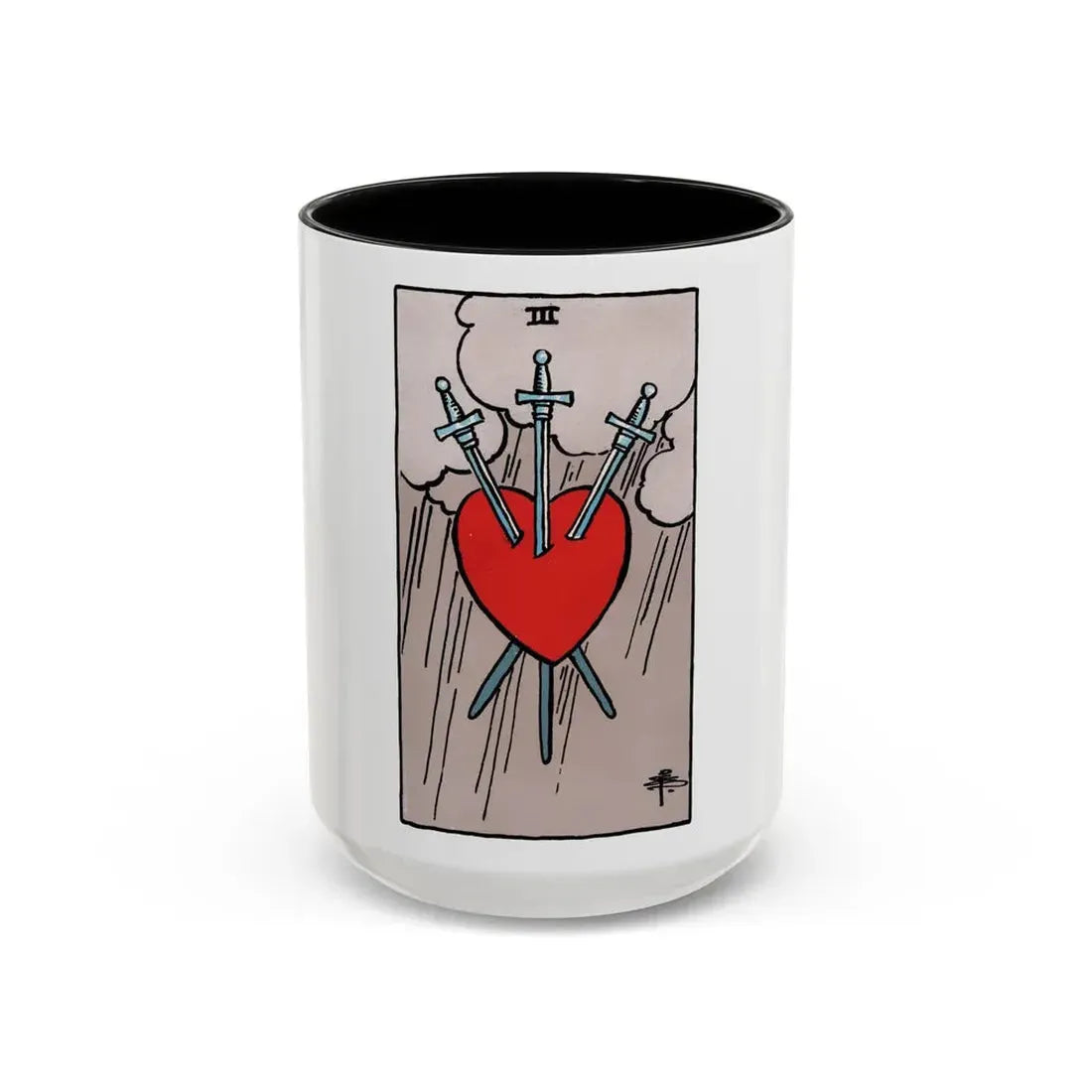 The 3 of Swords (Tarot Card) Accent Coffee Mug 15oz Black - Go Mug Yourself