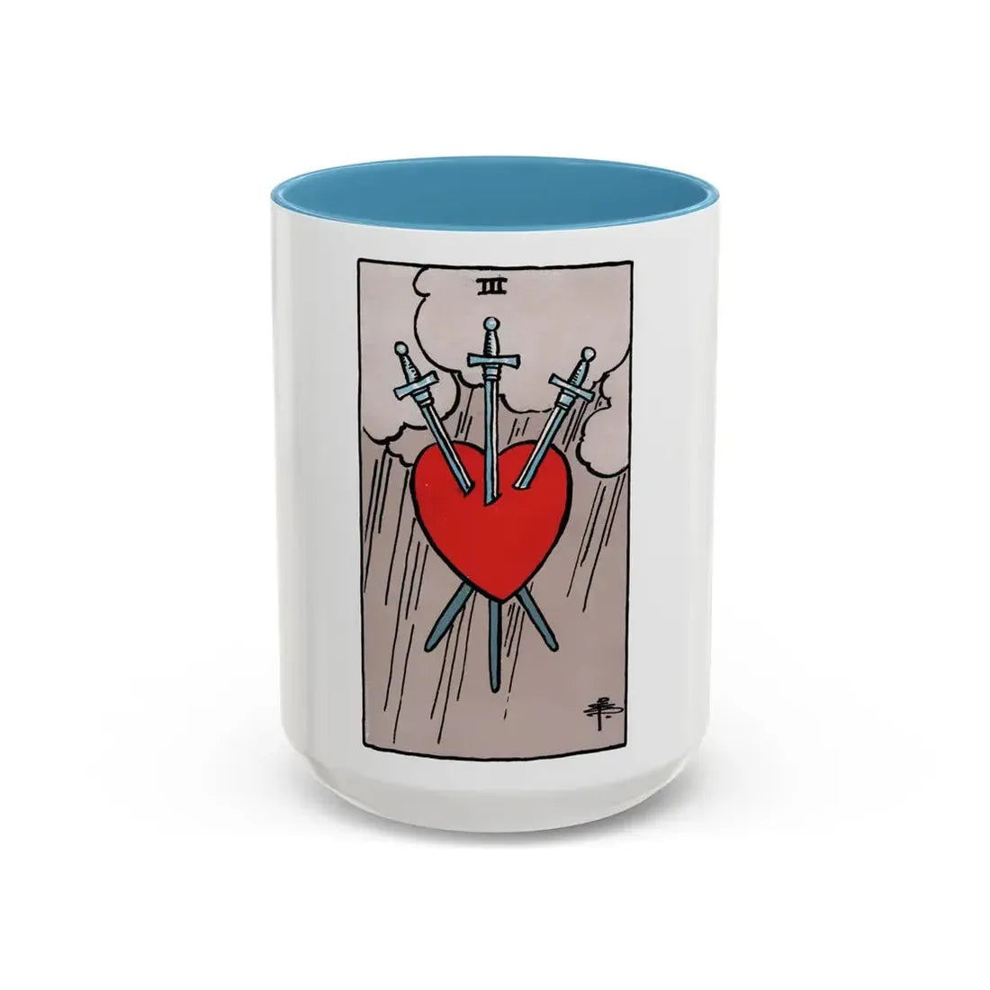 The 3 of Swords (Tarot Card) Accent Coffee Mug 15oz Light Blue - Go Mug Yourself