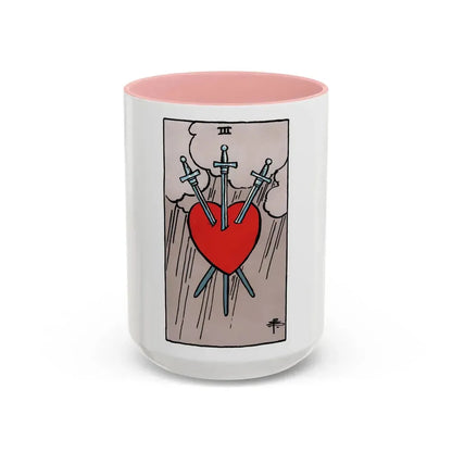 The 3 of Swords (Tarot Card) Accent Coffee Mug 15oz Pink - Go Mug Yourself