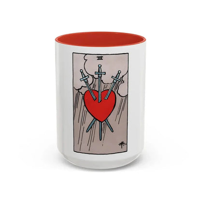 The 3 of Swords (Tarot Card) Accent Coffee Mug 15oz Red - Go Mug Yourself