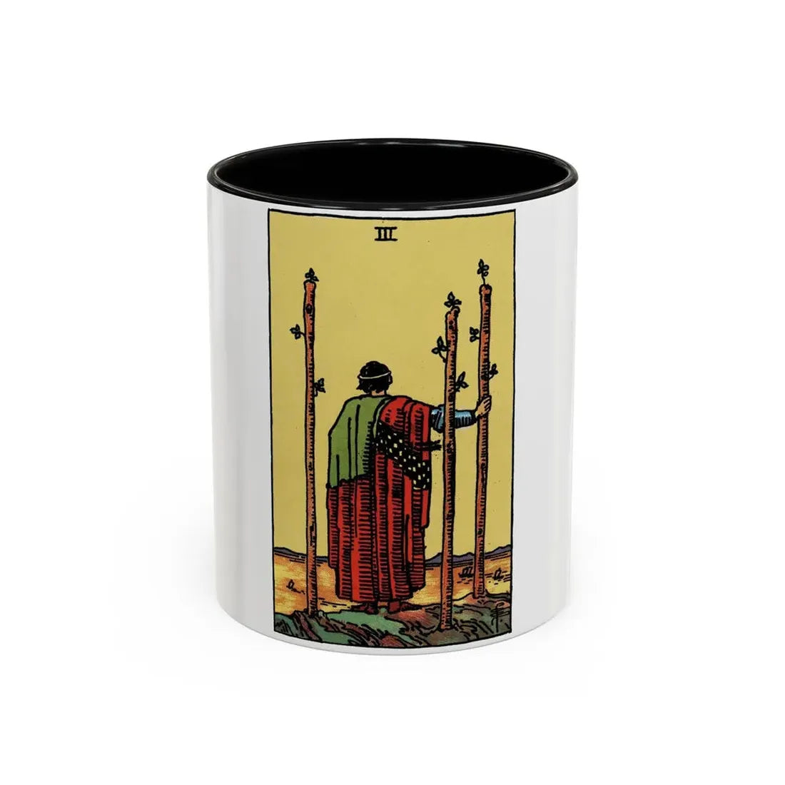 The 3 of Wands (Tarot Card) Accent Coffee Mug 11oz Black - Go Mug Yourself
