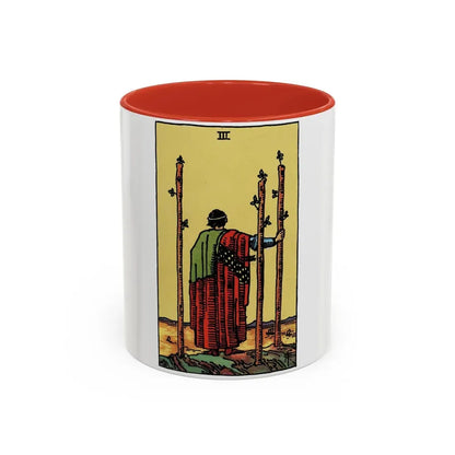 The 3 of Wands (Tarot Card) Accent Coffee Mug 11oz Red - Go Mug Yourself
