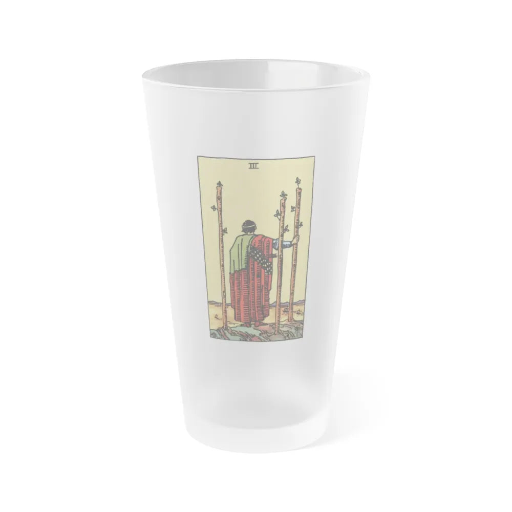 The 3 of Wands (Tarot Card) Frosted Pint Glass 16oz-Go Mug Yourself