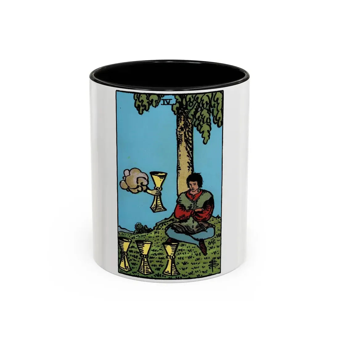The 4 of Cups (Tarot Card) Accent Coffee Mug 11oz Black - Go Mug Yourself