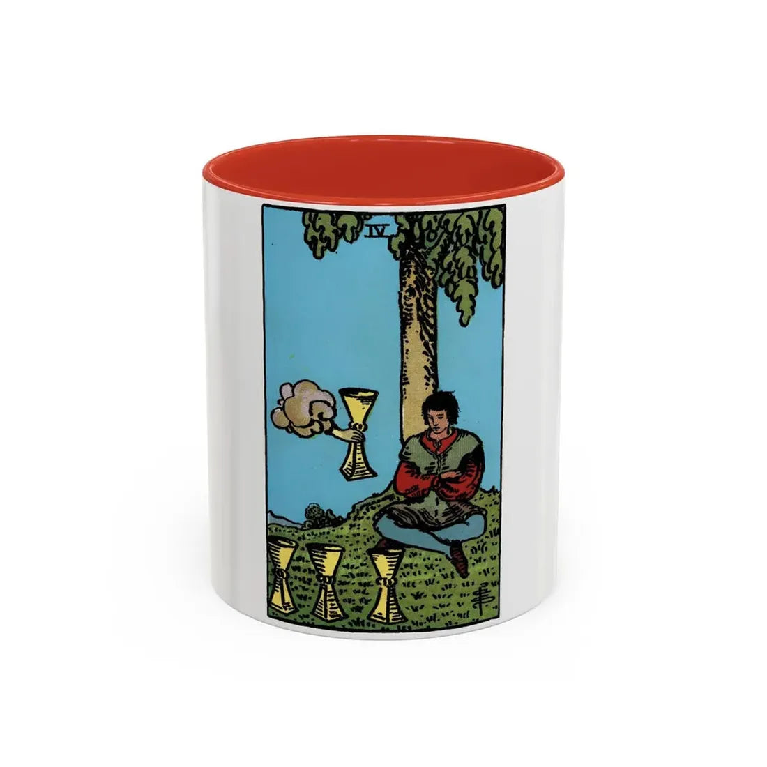 The 4 of Cups (Tarot Card) Accent Coffee Mug 11oz Red - Go Mug Yourself