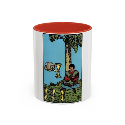 The 4 of Cups (Tarot Card) Accent Coffee Mug 11oz Red - Go Mug Yourself