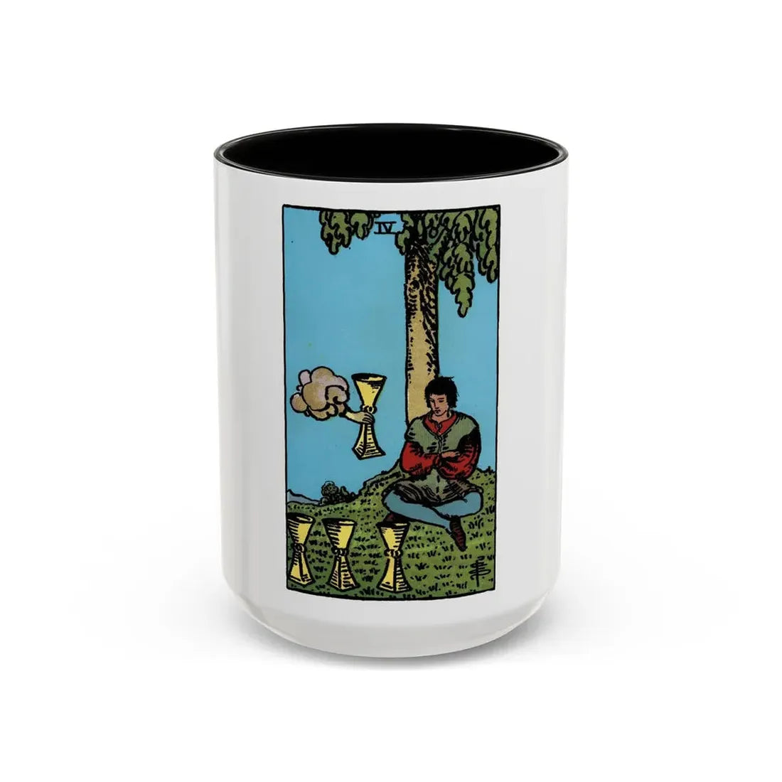 The 4 of Cups (Tarot Card) Accent Coffee Mug 15oz Black - Go Mug Yourself