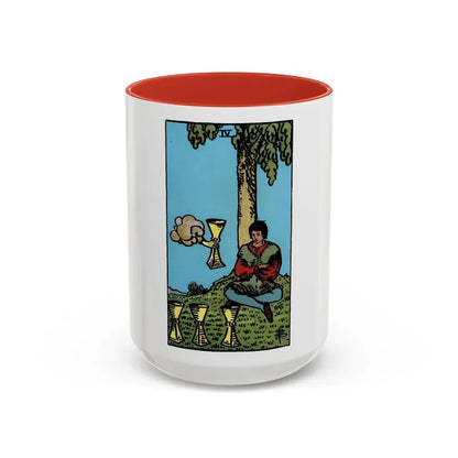 The 4 of Cups (Tarot Card) Accent Coffee Mug 15oz Red - Go Mug Yourself