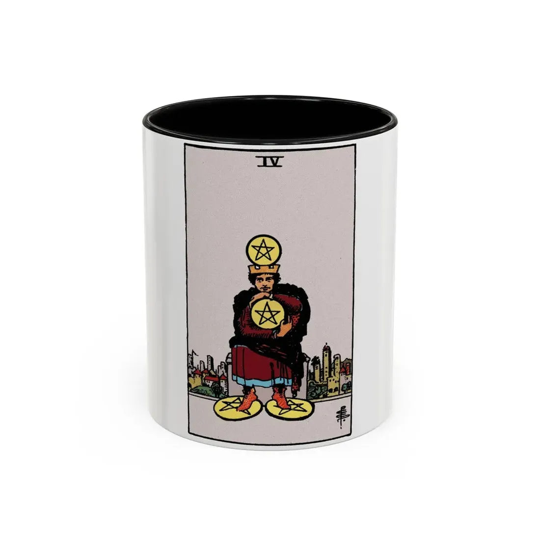 The 4 of Pentacles (Tarot Card) Accent Coffee Mug 11oz Black - Go Mug Yourself