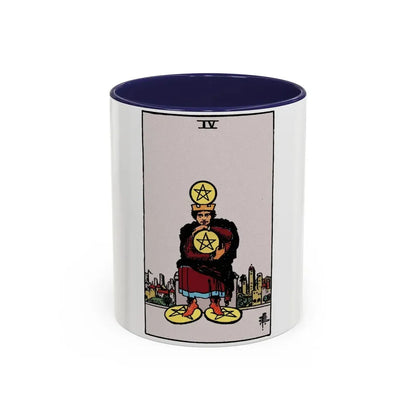 The 4 of Pentacles (Tarot Card) Accent Coffee Mug 11oz Navy - Go Mug Yourself
