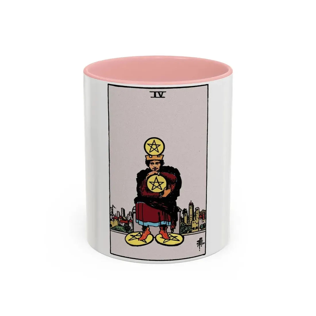 The 4 of Pentacles (Tarot Card) Accent Coffee Mug 11oz Pink - Go Mug Yourself