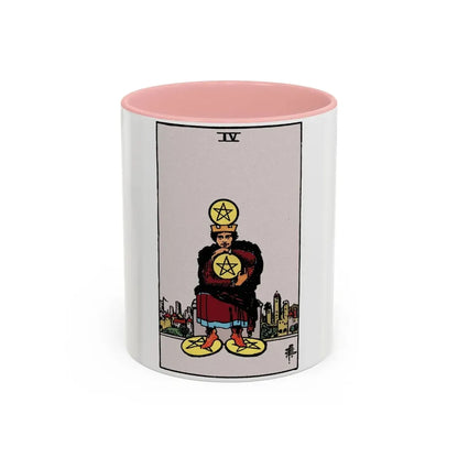 The 4 of Pentacles (Tarot Card) Accent Coffee Mug 11oz Pink - Go Mug Yourself