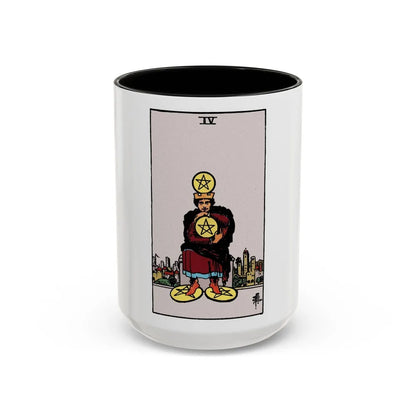 The 4 of Pentacles (Tarot Card) Accent Coffee Mug-15oz-Black-Go Mug Yourself