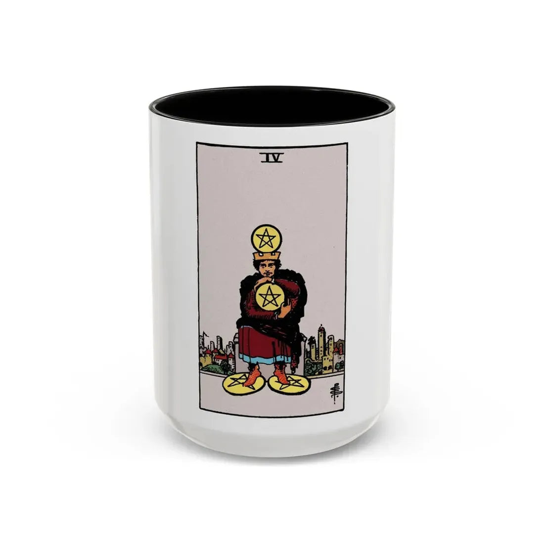 The 4 of Pentacles (Tarot Card) Accent Coffee Mug 15oz Black - Go Mug Yourself