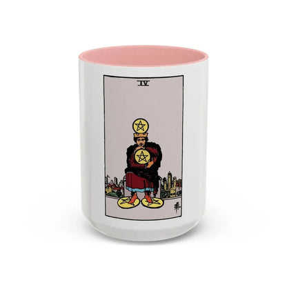 The 4 of Pentacles (Tarot Card) Accent Coffee Mug 15oz Pink - Go Mug Yourself