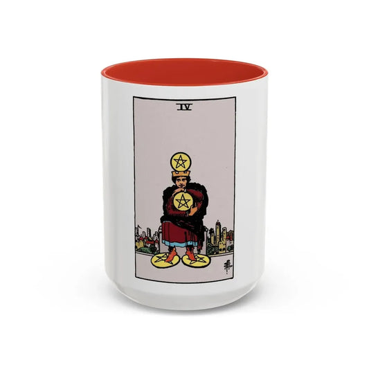 The 4 of Pentacles (Tarot Card) Accent Coffee Mug 15oz Red - Go Mug Yourself