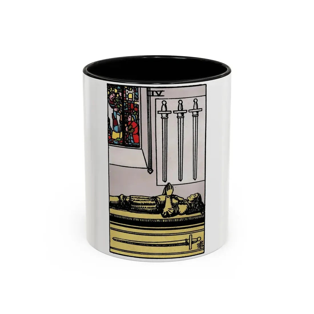 The 4 of Swords (Tarot Card) Accent Coffee Mug 11oz Black - Go Mug Yourself
