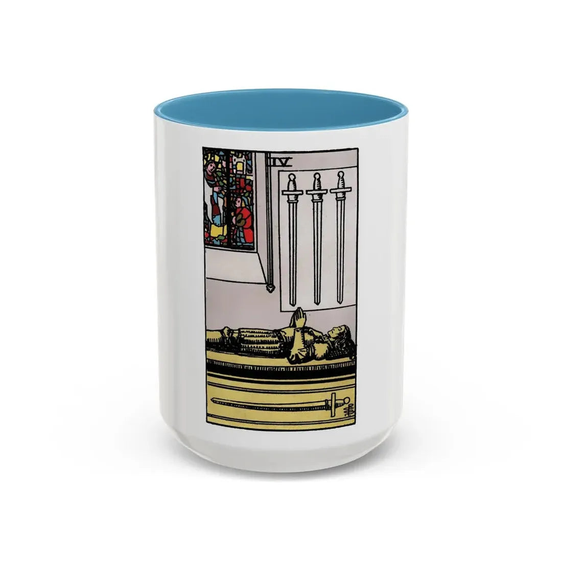 The 4 of Swords (Tarot Card) Accent Coffee Mug 15oz Light Blue - Go Mug Yourself