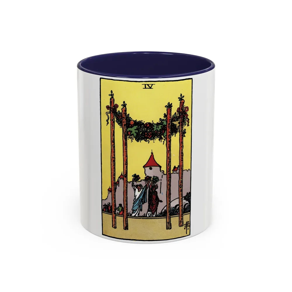 The 4 of Wands (Tarot Card) Accent Coffee Mug-11oz-Navy-Go Mug Yourself