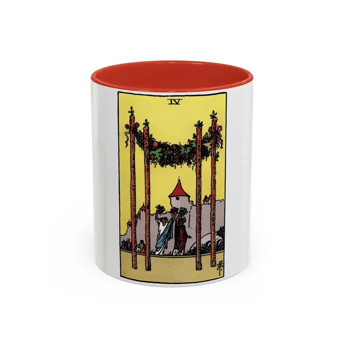 The 4 of Wands (Tarot Card) Accent Coffee Mug 11oz Red - Go Mug Yourself