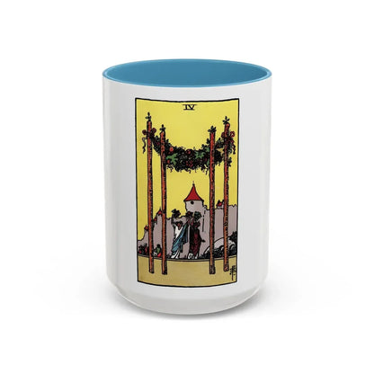The 4 of Wands (Tarot Card) Accent Coffee Mug 15oz Light Blue - Go Mug Yourself