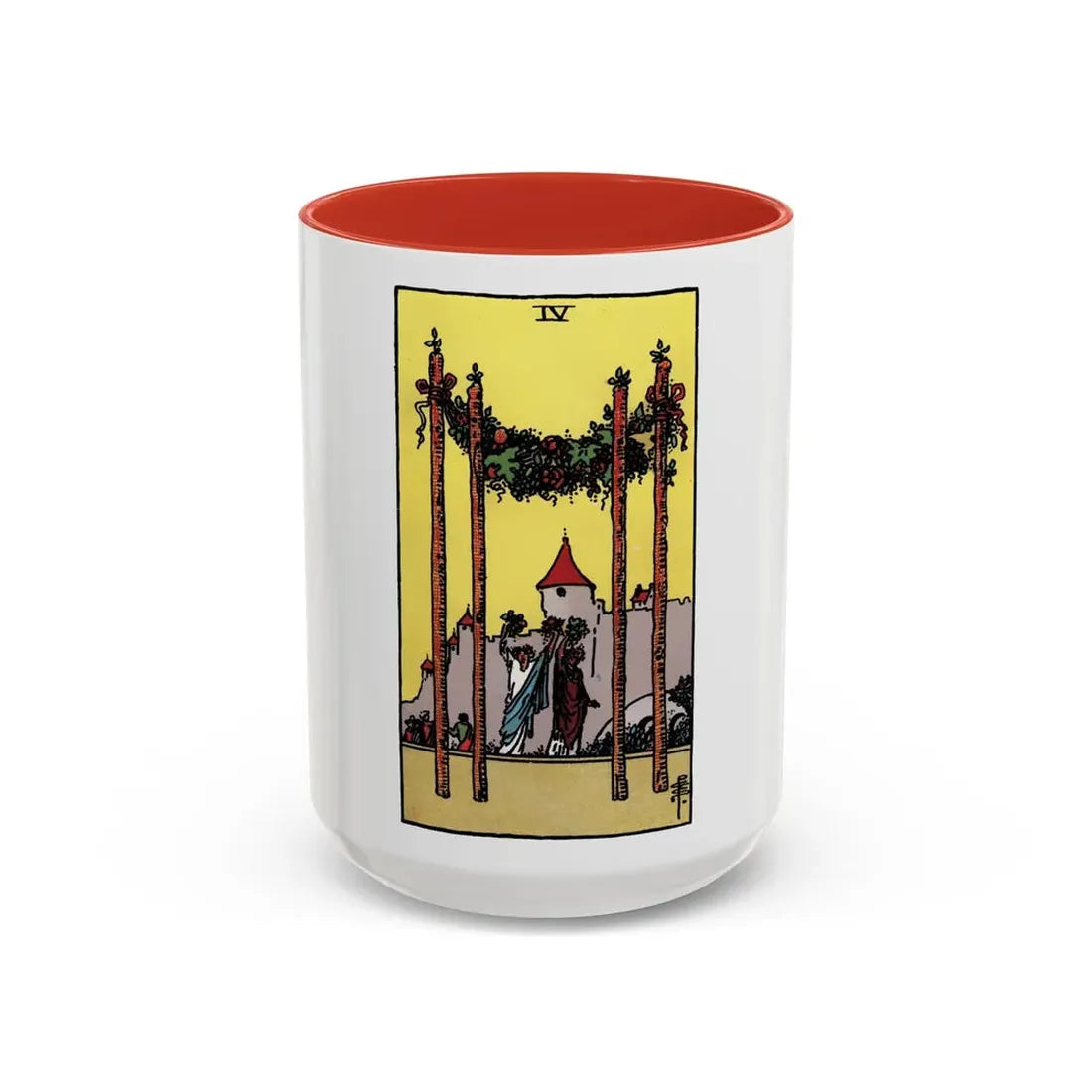 The 4 of Wands (Tarot Card) Accent Coffee Mug 15oz Red - Go Mug Yourself