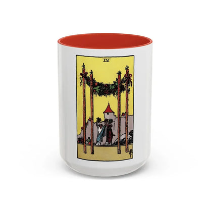 The 4 of Wands (Tarot Card) Accent Coffee Mug 15oz Red - Go Mug Yourself