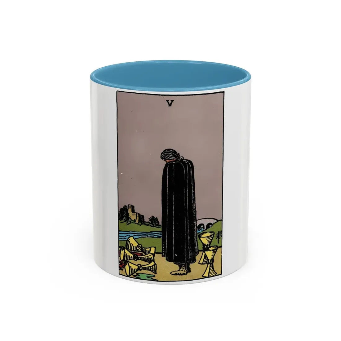 The 5 of Cups (Tarot Card) Accent Coffee Mug 11oz Light Blue - Go Mug Yourself