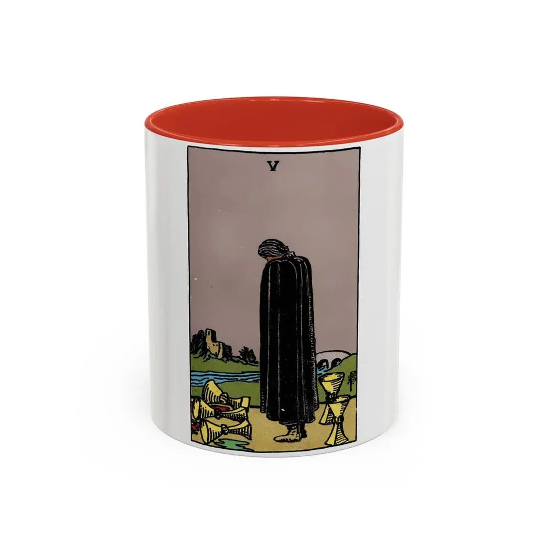 The 5 of Cups (Tarot Card) Accent Coffee Mug 11oz Red - Go Mug Yourself