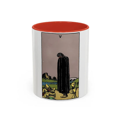 The 5 of Cups (Tarot Card) Accent Coffee Mug 11oz Red - Go Mug Yourself