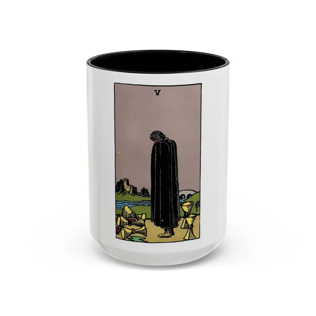 The 5 of Cups (Tarot Card) Accent Coffee Mug 15oz Black - Go Mug Yourself