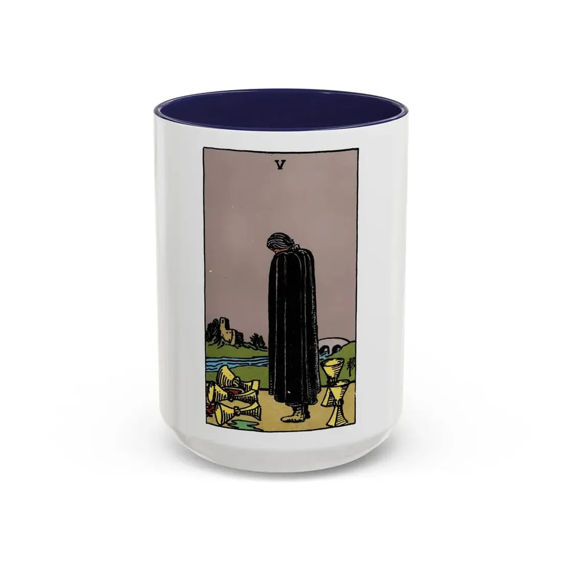 The 5 of Cups (Tarot Card) Accent Coffee Mug 15oz Navy - Go Mug Yourself