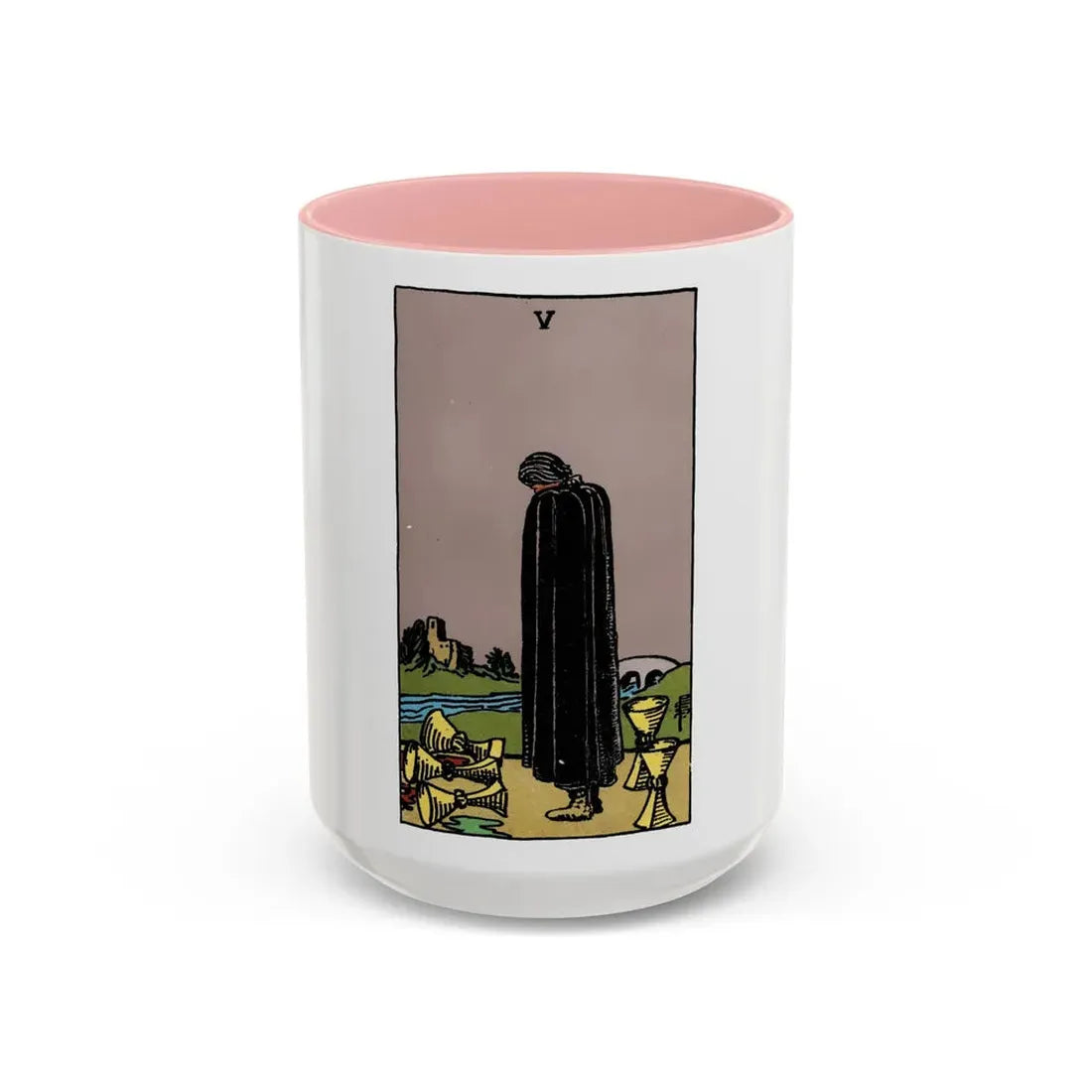 The 5 of Cups (Tarot Card) Accent Coffee Mug 15oz Pink - Go Mug Yourself