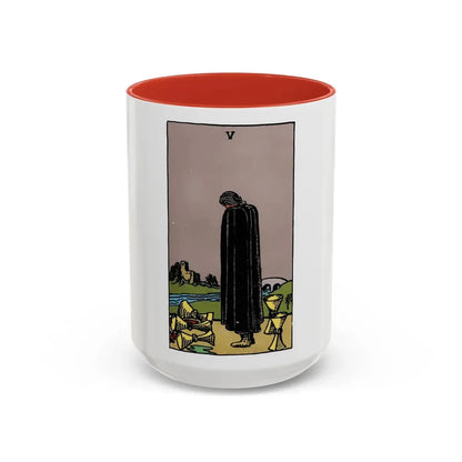 The 5 of Cups (Tarot Card) Accent Coffee Mug 15oz Red - Go Mug Yourself