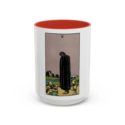 The 5 of Cups (Tarot Card) Accent Coffee Mug 15oz Red - Go Mug Yourself