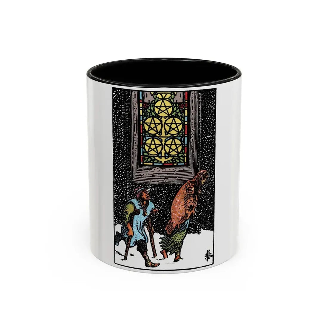 The 5 of Pentacles (Tarot Card) Accent Coffee Mug 11oz Black - Go Mug Yourself