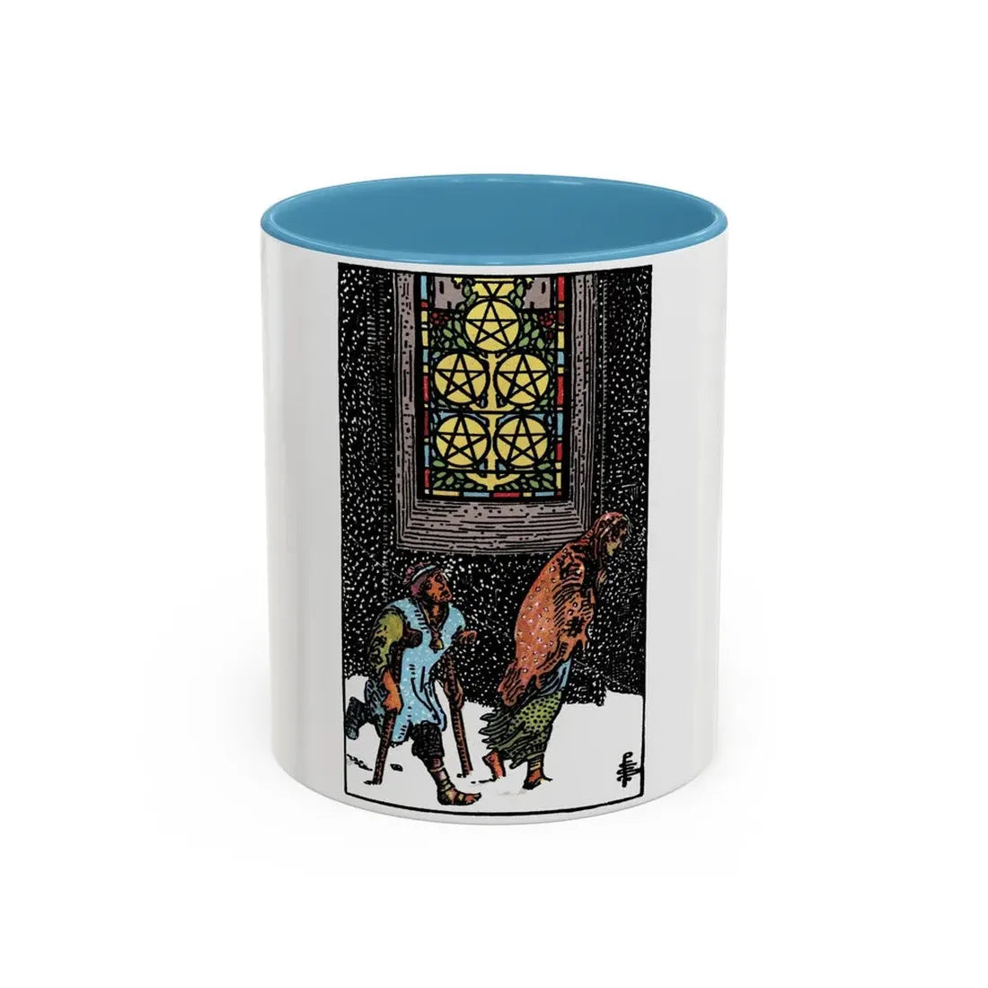 The 5 of Pentacles (Tarot Card) Accent Coffee Mug 11oz Light Blue - Go Mug Yourself