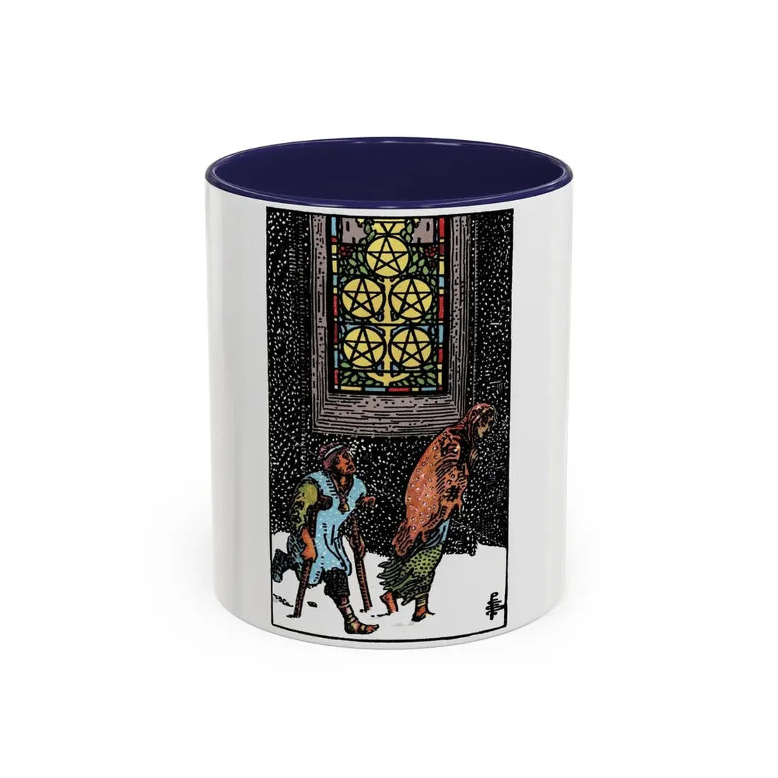 The 5 of Pentacles (Tarot Card) Accent Coffee Mug 11oz Navy - Go Mug Yourself