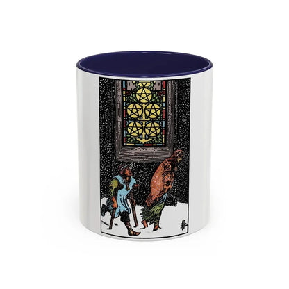 The 5 of Pentacles (Tarot Card) Accent Coffee Mug 11oz Navy - Go Mug Yourself