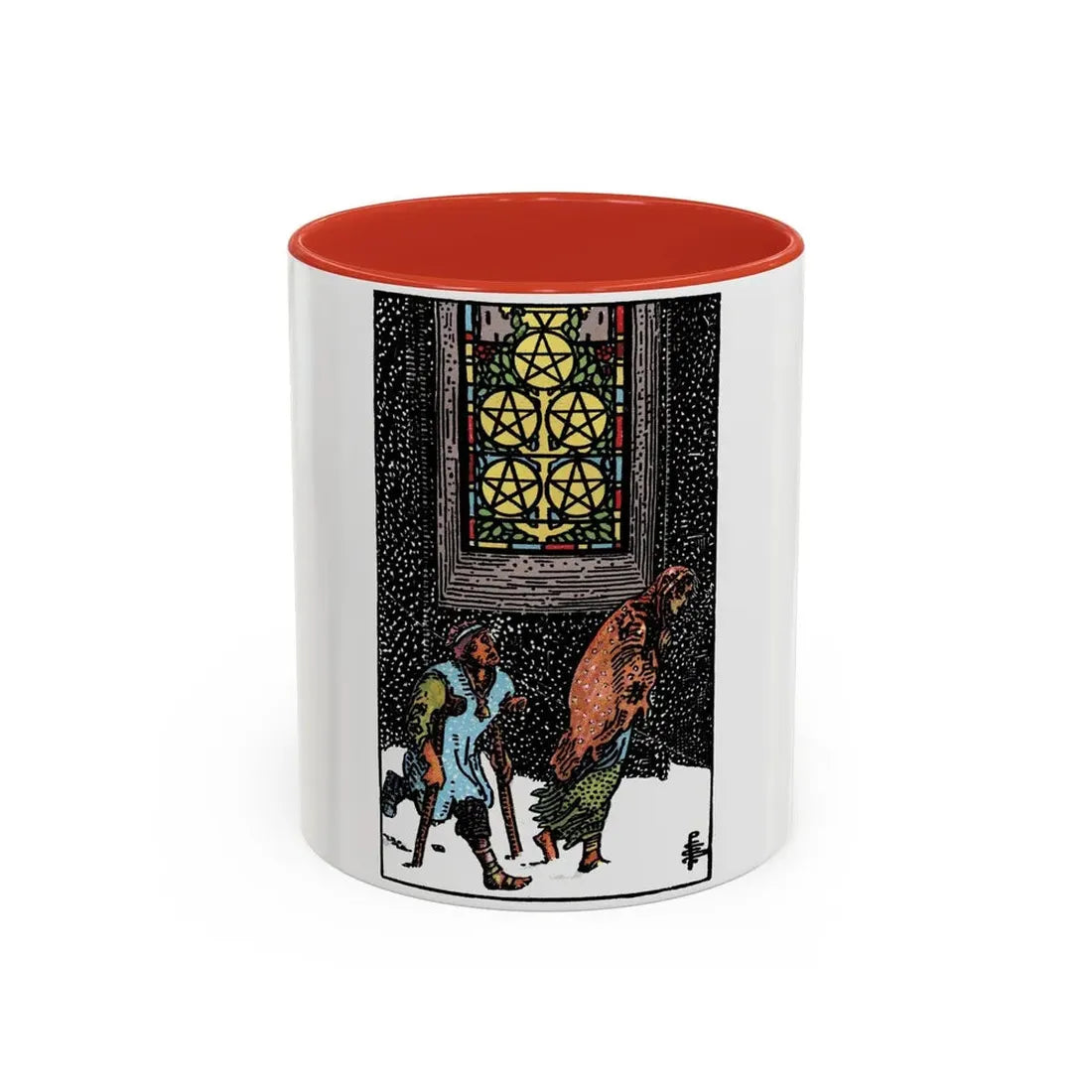 The 5 of Pentacles (Tarot Card) Accent Coffee Mug 11oz Red - Go Mug Yourself
