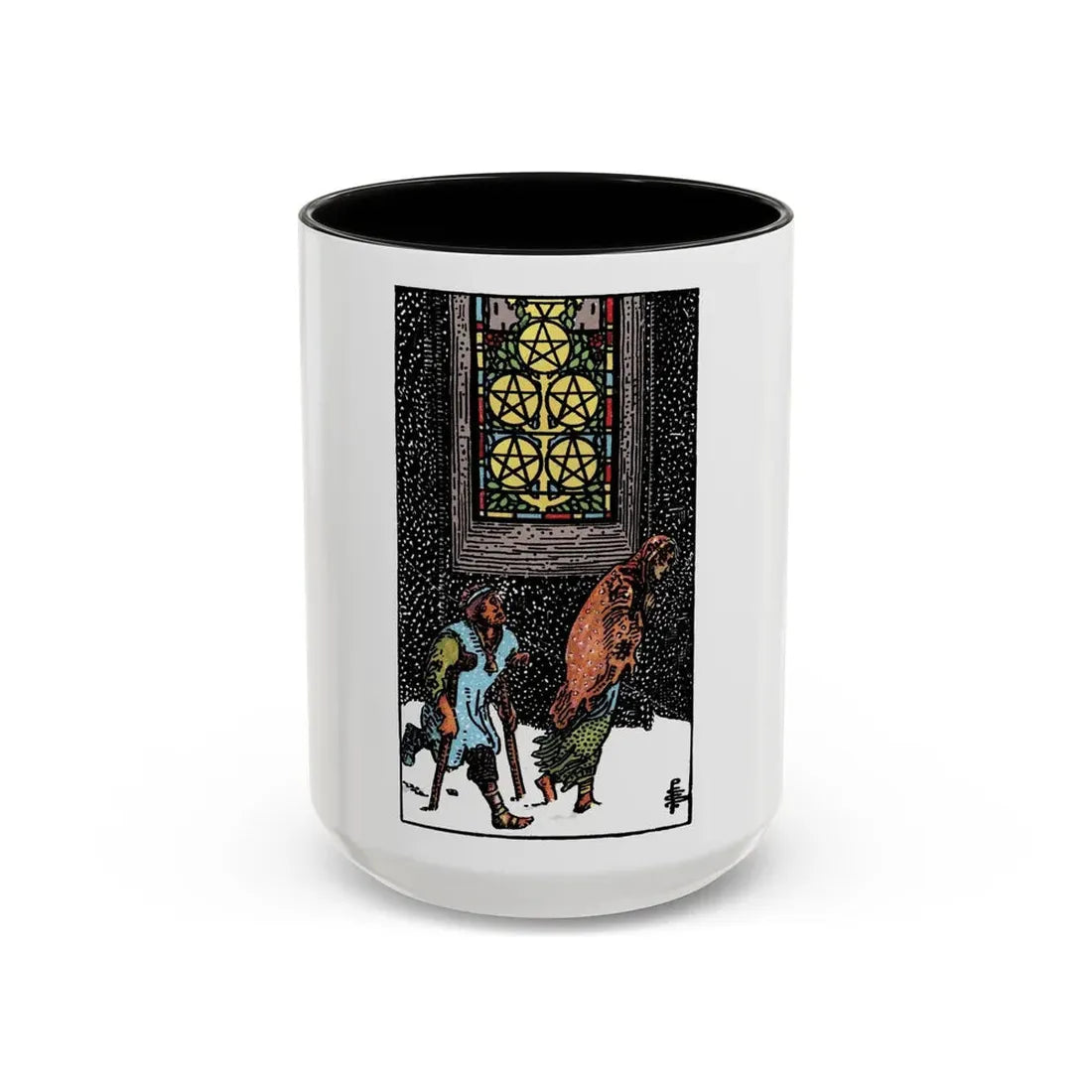 The 5 of Pentacles (Tarot Card) Accent Coffee Mug 15oz Black - Go Mug Yourself