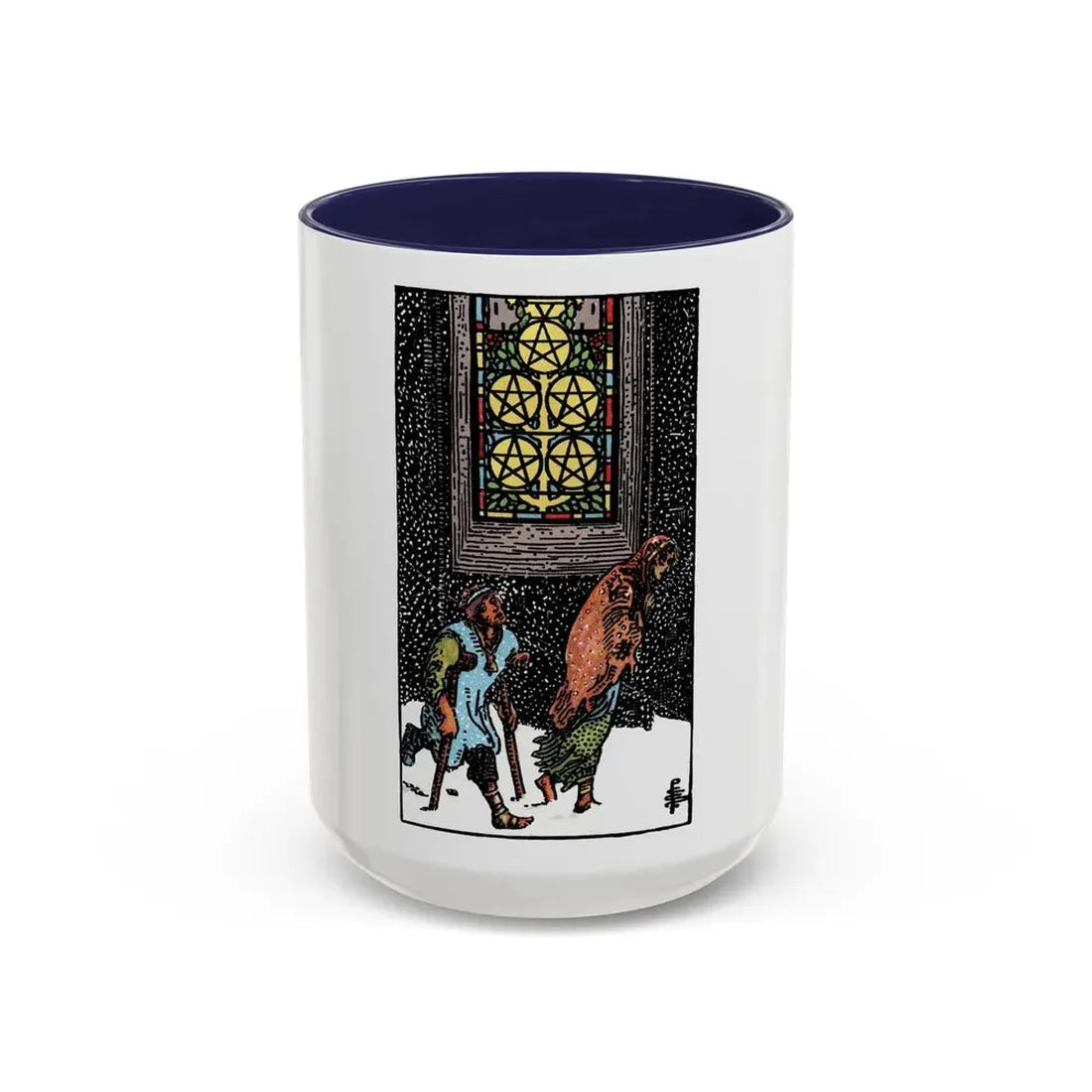The 5 of Pentacles (Tarot Card) Accent Coffee Mug 15oz Navy - Go Mug Yourself