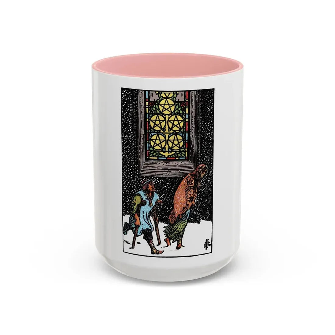 The 5 of Pentacles (Tarot Card) Accent Coffee Mug 15oz Pink - Go Mug Yourself
